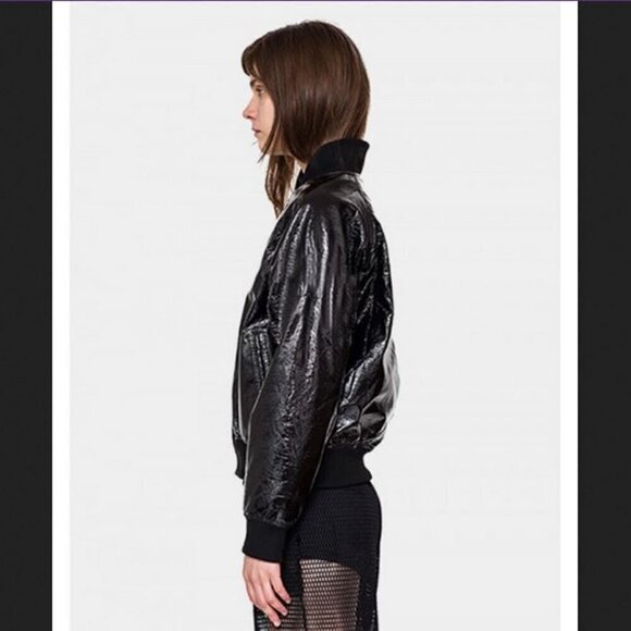 NWOT Sandwich Wet look Bomber Jacket Biker Moto Jacket vinyl look Mobwife Jacket - Picture 3 of 16